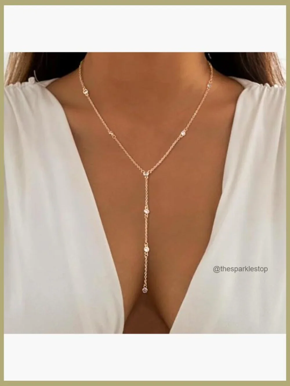 Double Layer Gold Plated Y Necklace & Choker Set with CZ Pendants